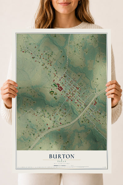 Map of Burton, Texas, 18 x 24 inch unframed archival matte print
