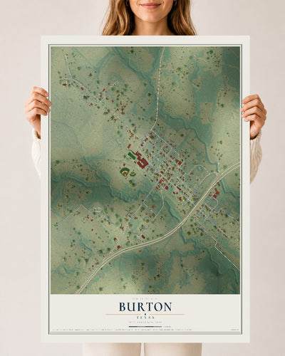 Map of Burton, Texas, 24 x 36 inch unframed archival matte print