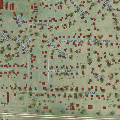 Close-up of the map of Bushland, Texas print showing street and building detail