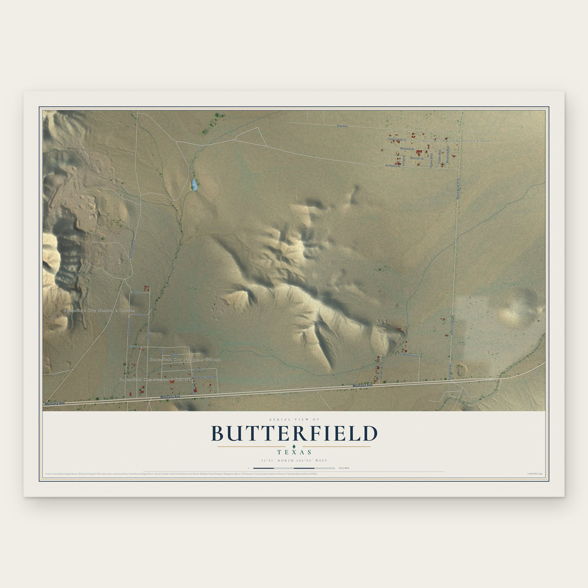 Butterfield, Texas map print, the full design