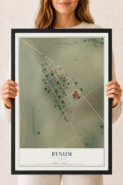 Map of Bynum, Texas, 18 x 24 inch print in a black wood frame
