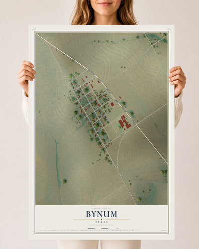 Map of Bynum, Texas, 24 x 36 inch unframed archival matte print