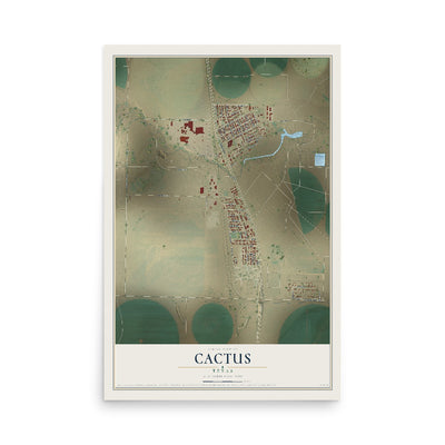Map of Cactus, Texas, 12 x 18 inch unframed archival matte print