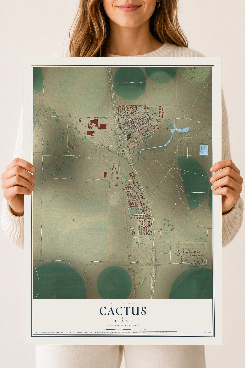 Map of Cactus, Texas, 18 x 24 inch unframed archival matte print