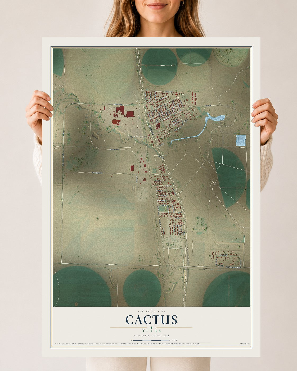 Map of Cactus, Texas, 24 x 36 inch unframed archival matte print