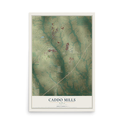 Map of Caddo Mills, Texas, 12 x 18 inch unframed archival matte print