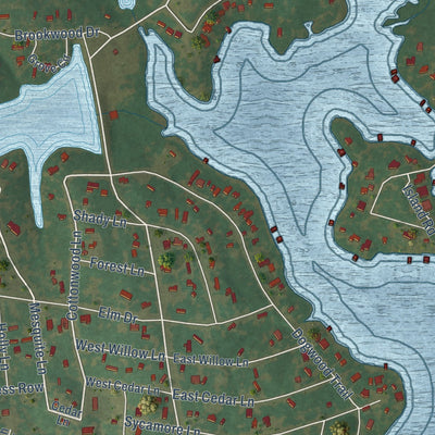Close-up of the map of Callender Lake, Texas print showing street and building detail