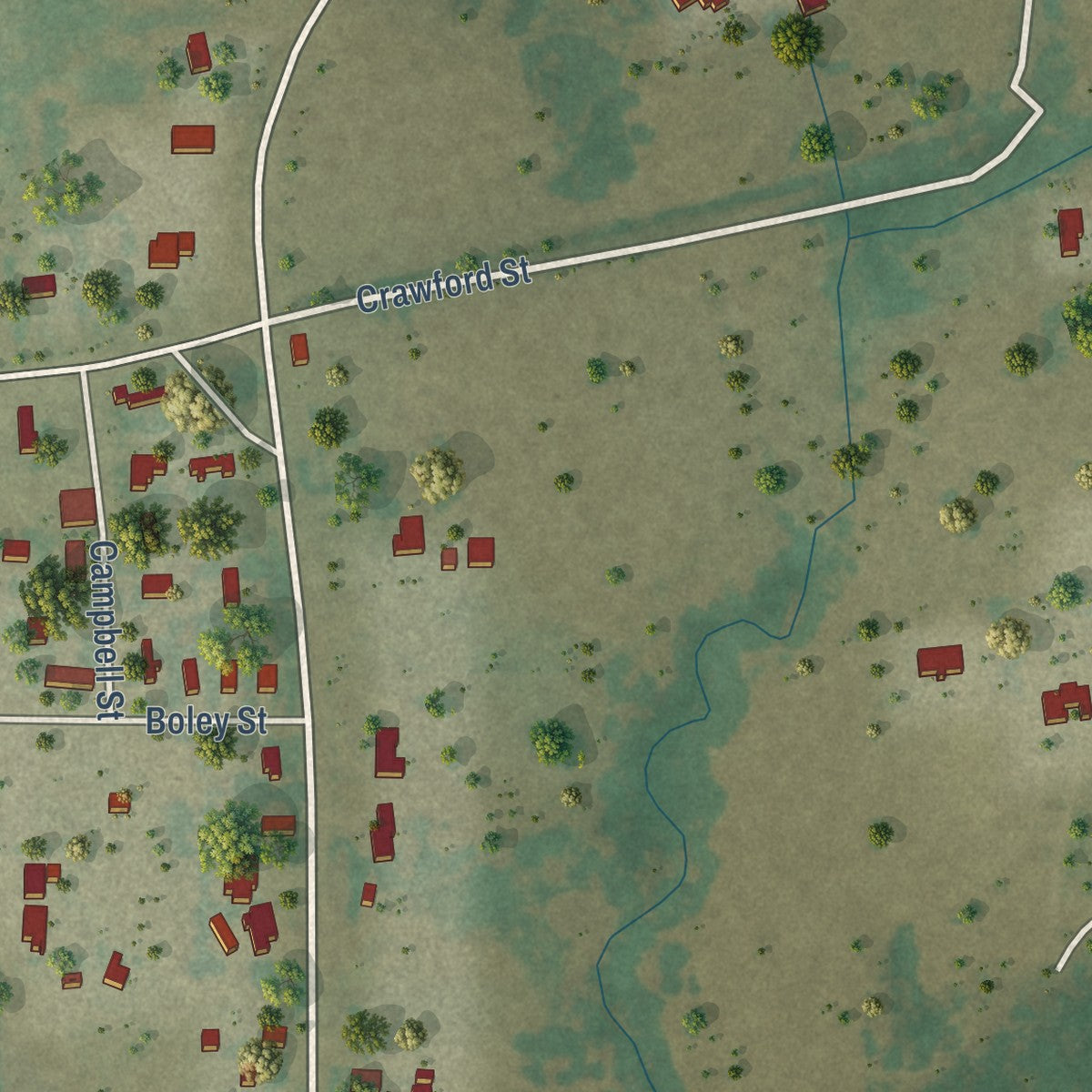 Second close-up of the map of Callisburg, Texas print showing more streets and buildings