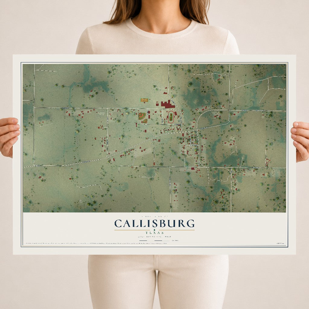 Map of Callisburg, Texas, 18 x 24 inch unframed archival matte print