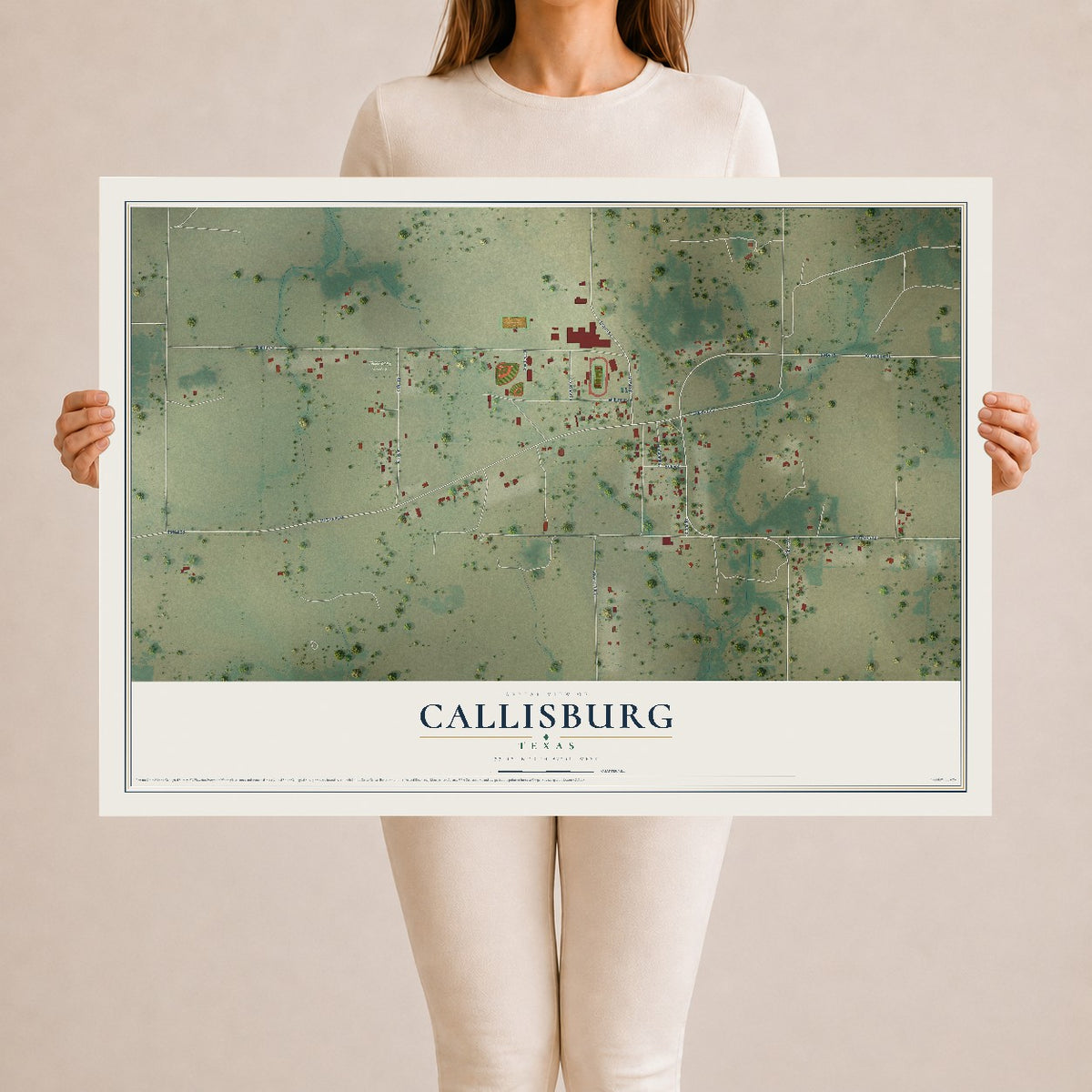 Map of Callisburg, Texas, 24 x 36 inch unframed archival matte print