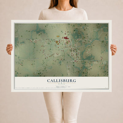 Map of Callisburg, Texas, 24 x 36 inch unframed archival matte print