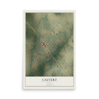 Map of Calvert, Texas, 12 x 18 inch unframed archival matte print