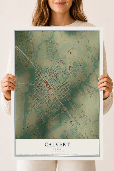 Map of Calvert, Texas, 18 x 24 inch unframed archival matte print