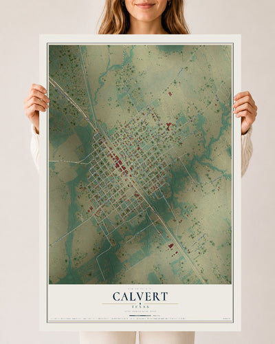 Map of Calvert, Texas, 24 x 36 inch unframed archival matte print