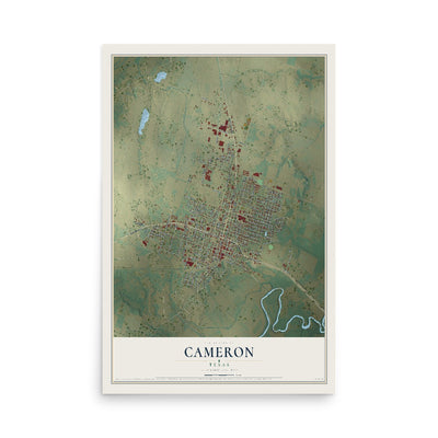 Map of Cameron, Texas, 12 x 18 inch unframed archival matte print