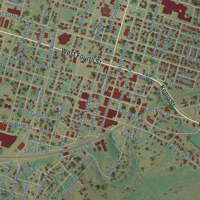 Close-up of the map of Cameron, Texas print showing street and building detail