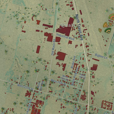 Second close-up of the map of Cameron, Texas print showing more streets and buildings