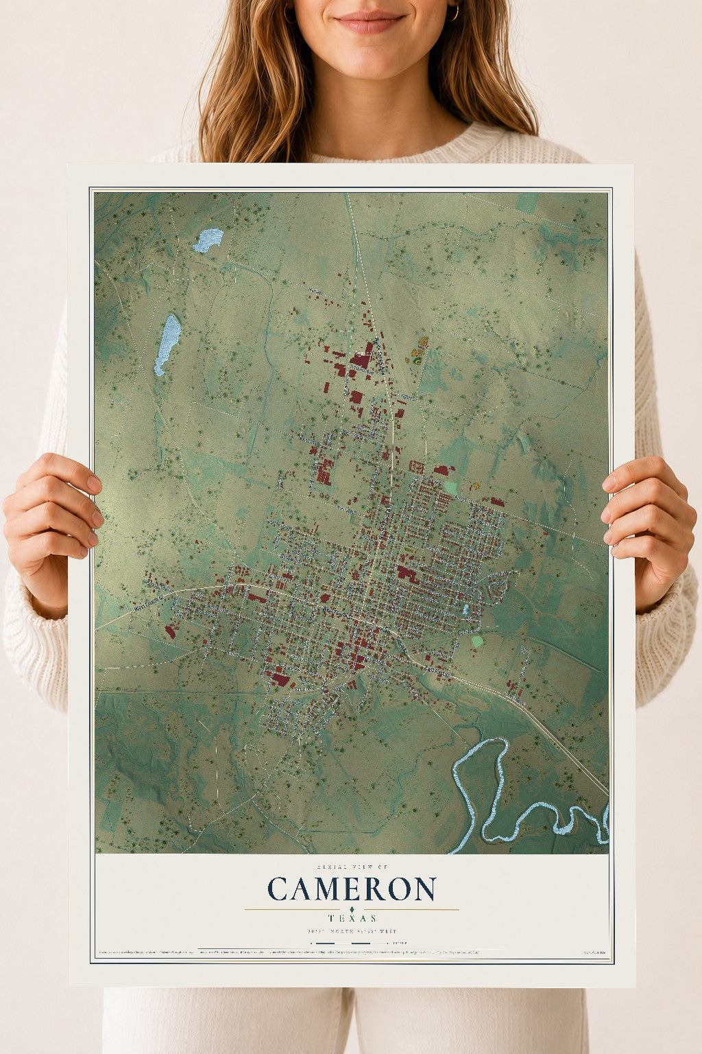Map of Cameron, Texas, 18 x 24 inch unframed archival matte print