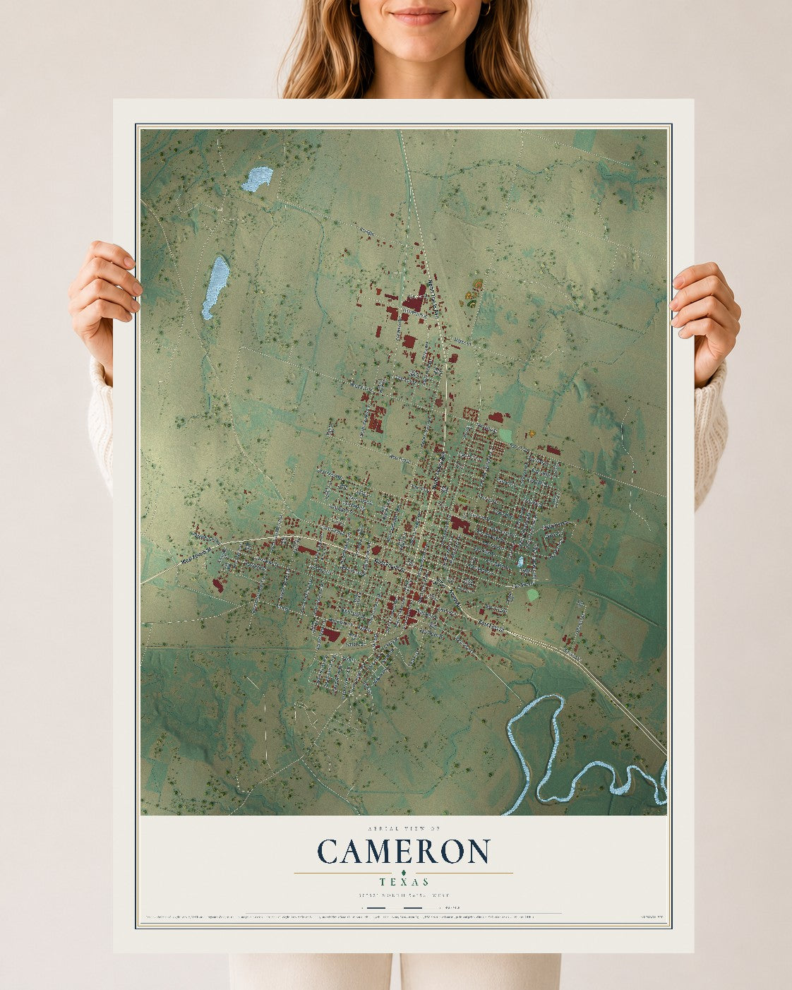 Map of Cameron, Texas, 24 x 36 inch unframed archival matte print