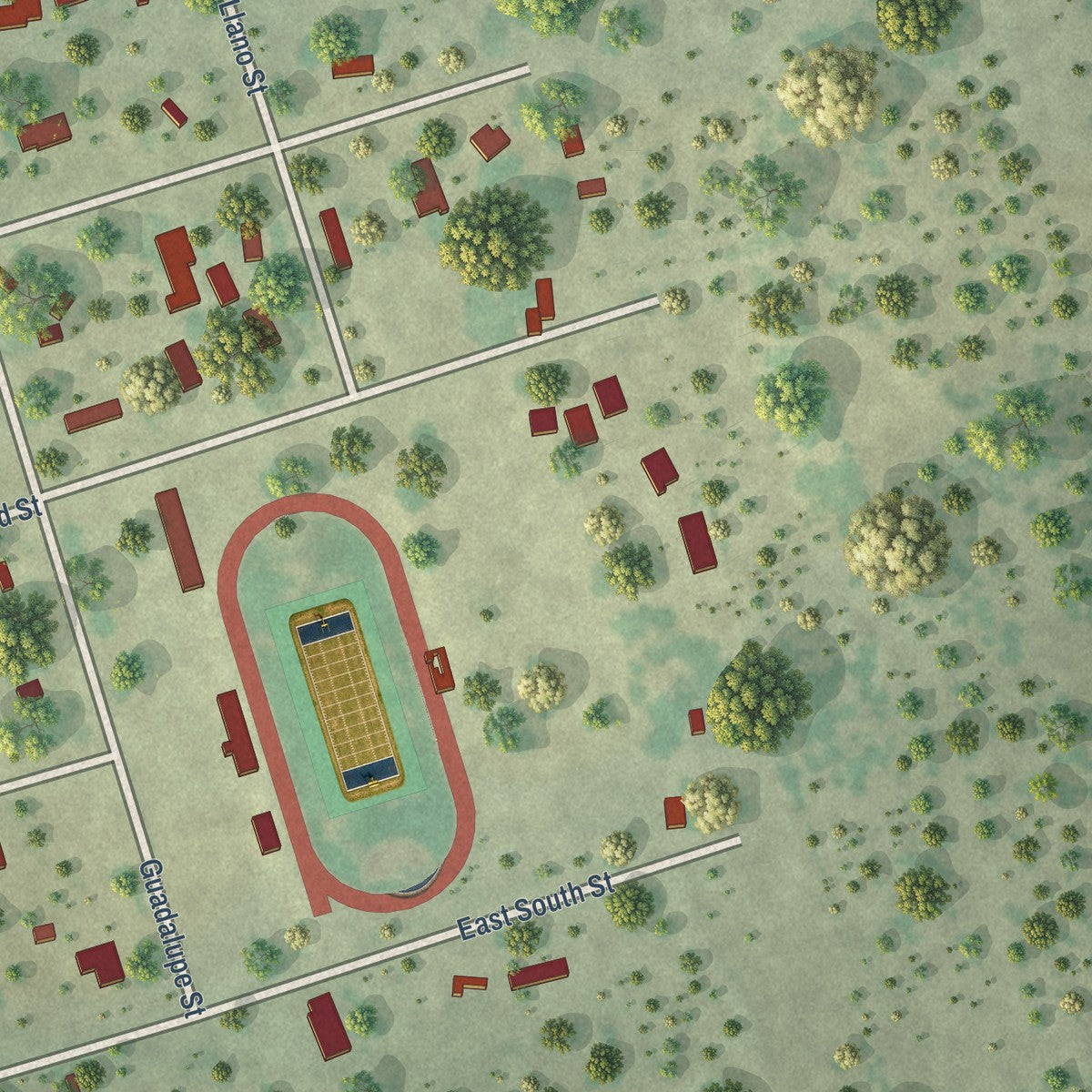 Second close-up of the map of Camp Wood, Texas print showing more streets and buildings