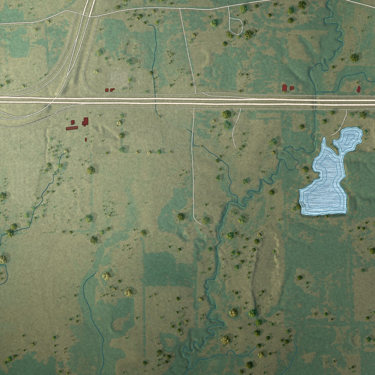Second close-up of the map of Campbell, Texas print showing more streets and buildings
