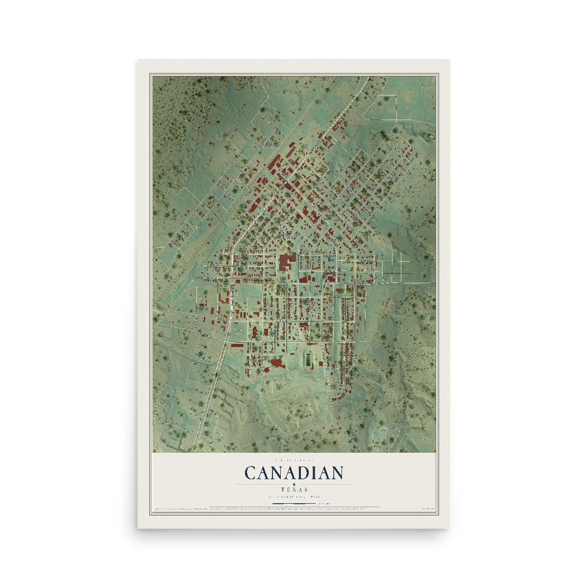 Map of Canadian, Texas, 12 x 18 inch unframed archival matte print
