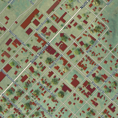 Close-up of the map of Canadian, Texas print showing street and building detail