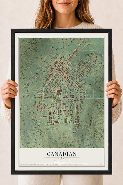 Map of Canadian, Texas, 18 x 24 inch print in a black wood frame