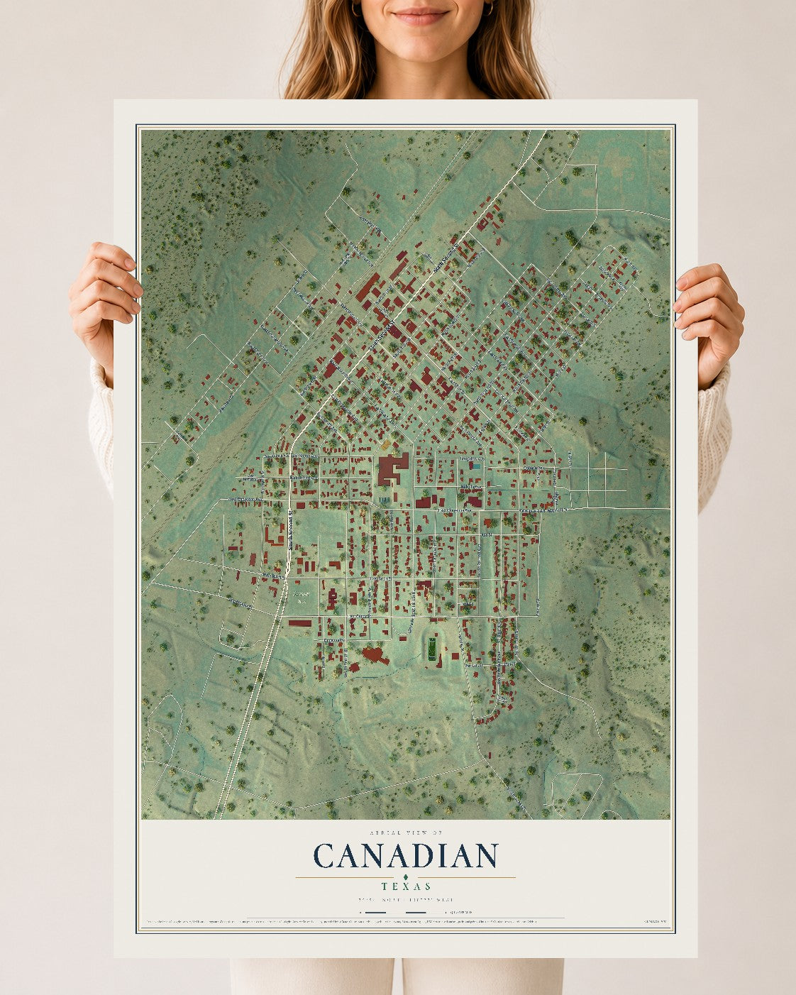 Map of Canadian, Texas, 24 x 36 inch unframed archival matte print