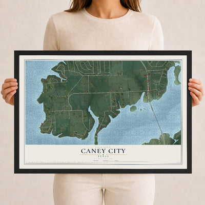 Map of Caney City, Texas, 12 x 18 inch print in a black wood frame