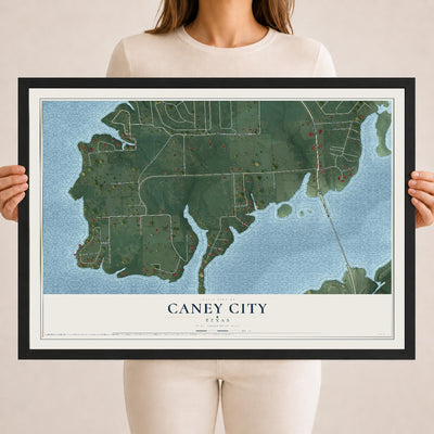 Map of Caney City, Texas, 18 x 24 inch print in a black wood frame