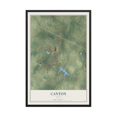 Map of Canton, Texas, 12 x 18 inch print in a black wood frame