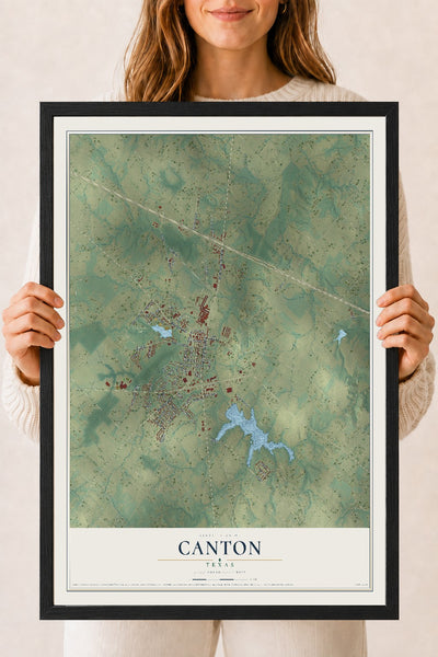 Map of Canton, Texas, 18 x 24 inch print in a black wood frame