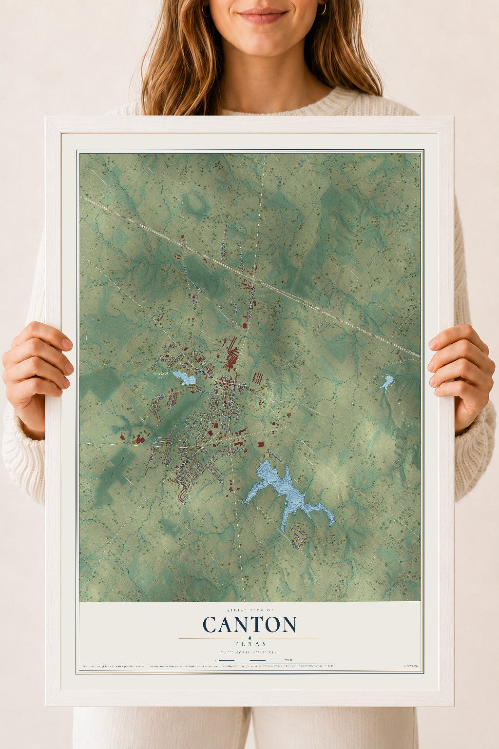 Map of Canton, Texas, 18 x 24 inch print in a white wood frame