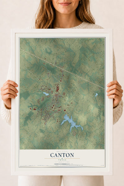 Map of Canton, Texas, 18 x 24 inch print in a white wood frame