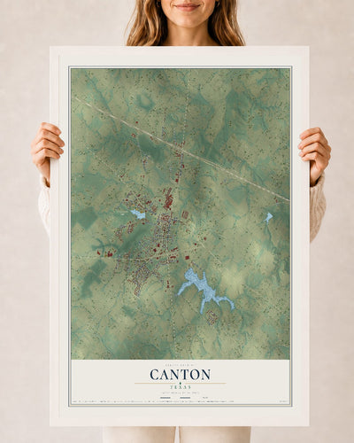 Map of Canton, Texas, 24 x 36 inch print in a white wood frame