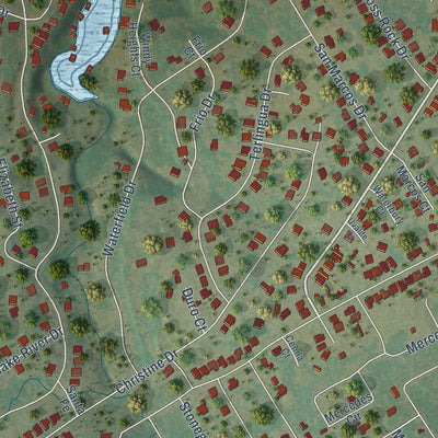 Close-up of the map of Canyon Creek, Texas print showing street and building detail