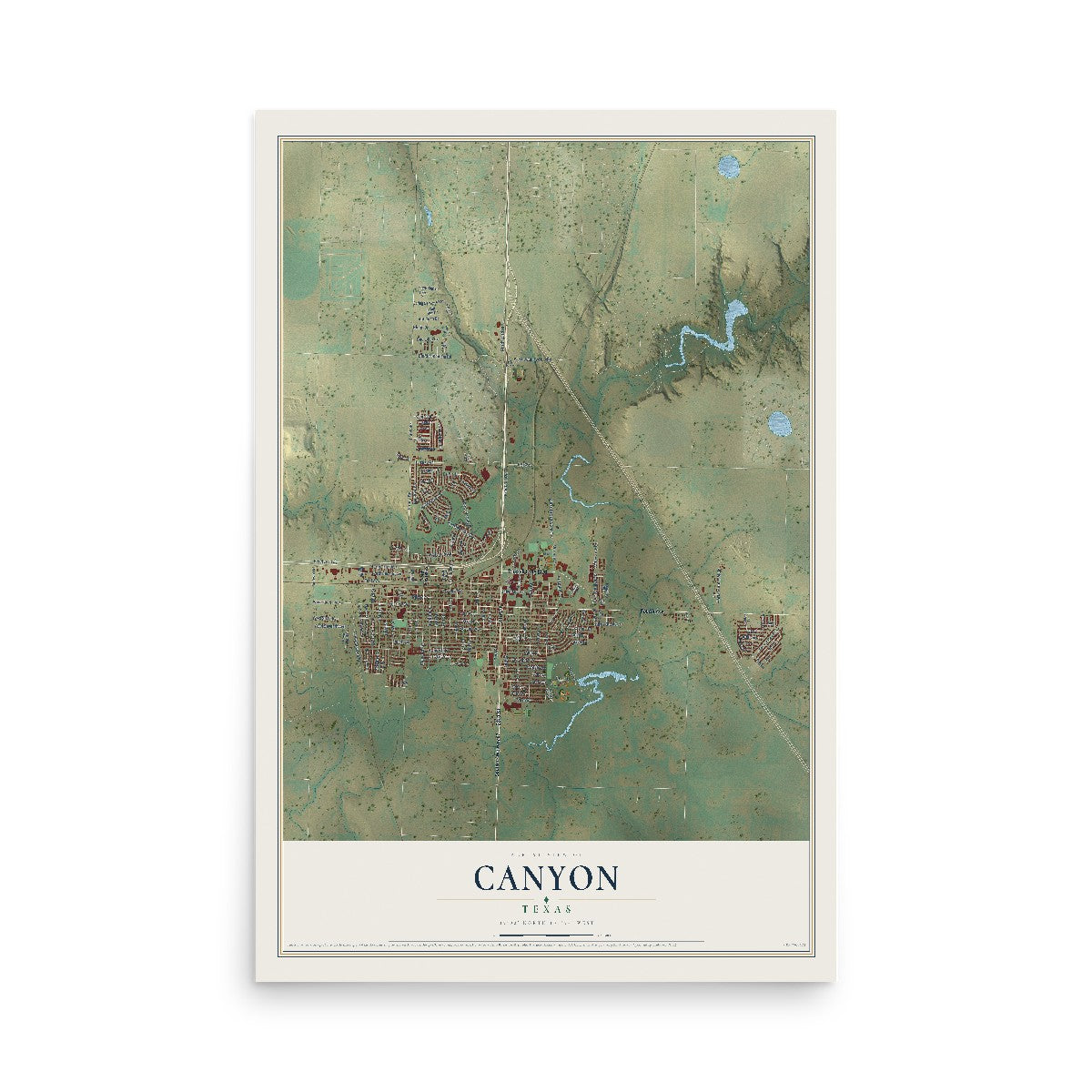 Map of Canyon, Texas, 12 x 18 inch unframed archival matte print