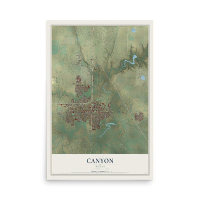 Map of Canyon, Texas, 12 x 18 inch unframed archival matte print