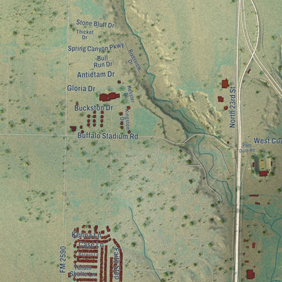 Second close-up of the map of Canyon, Texas print showing more streets and buildings