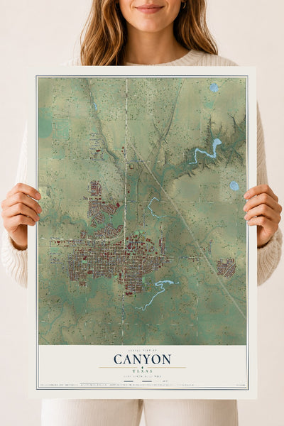 Map of Canyon, Texas, 18 x 24 inch unframed archival matte print