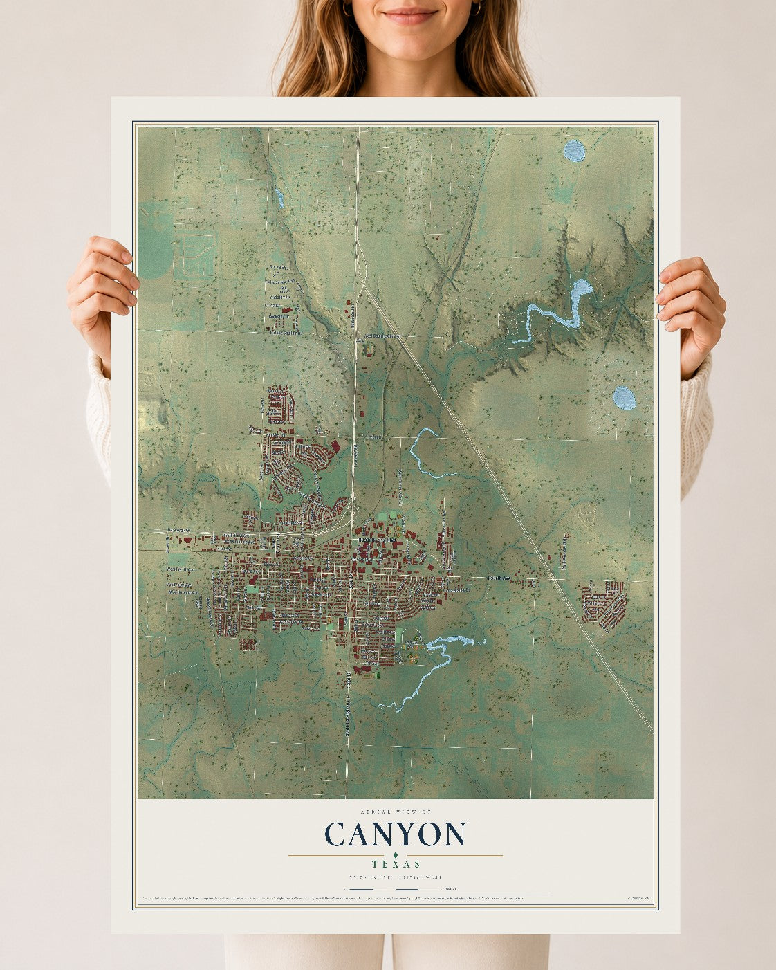 Map of Canyon, Texas, 24 x 36 inch unframed archival matte print