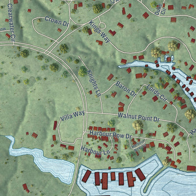 Close-up of the map of Cape Royale, Texas print showing street and building detail