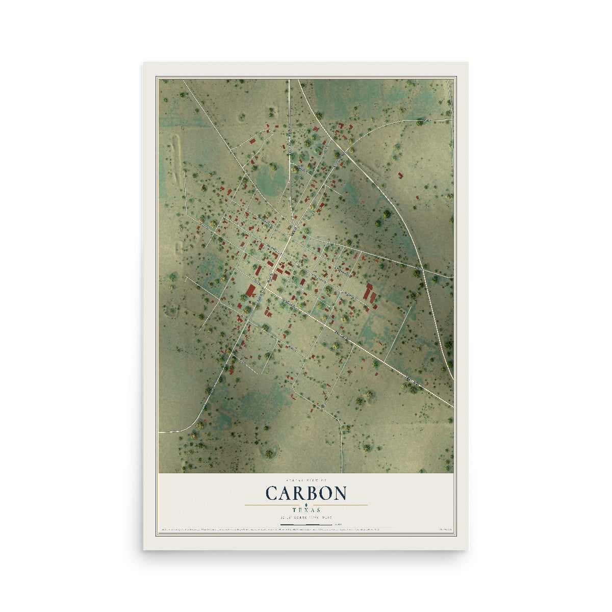 Map of Carbon, Texas, 12 x 18 inch unframed archival matte print