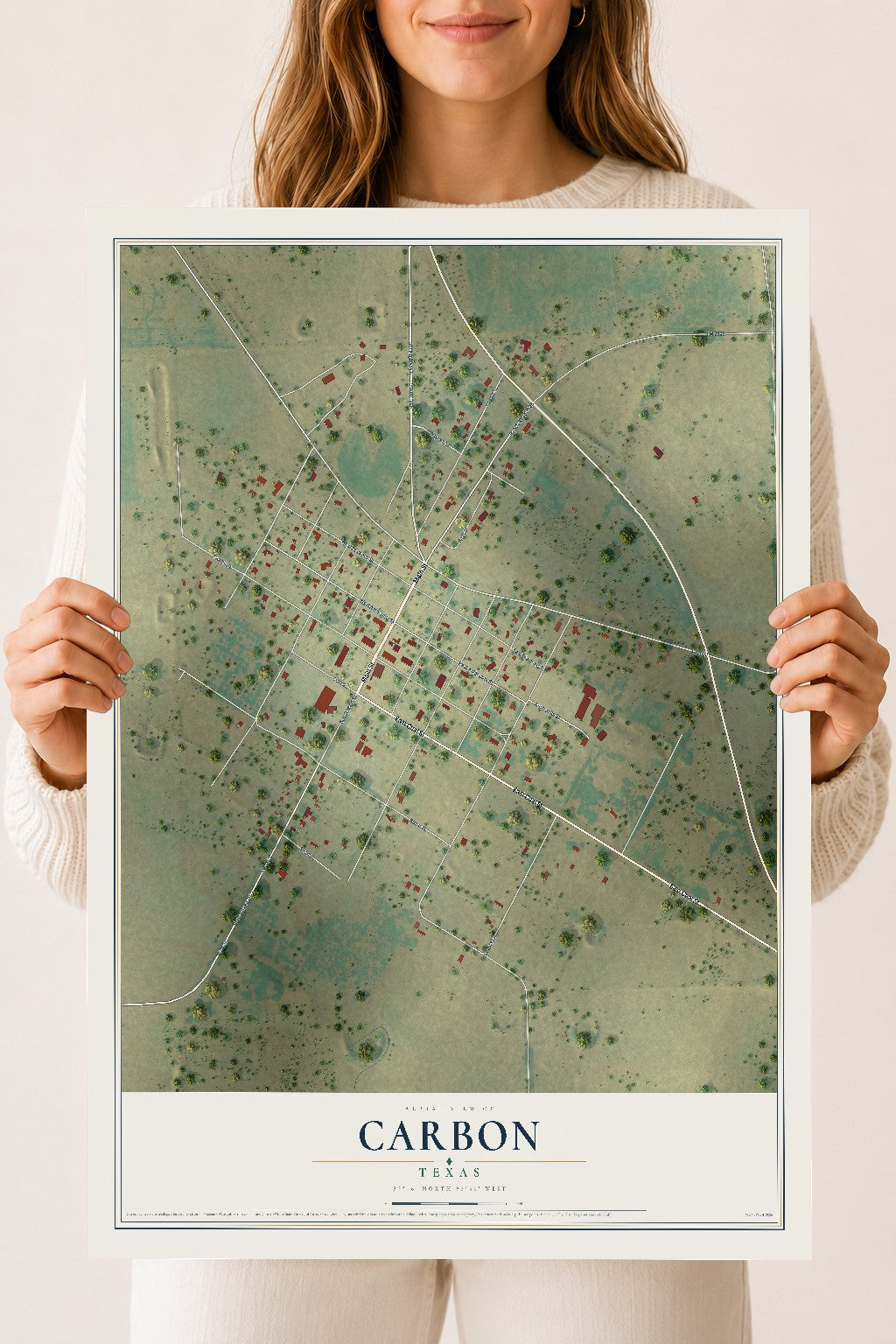 Map of Carbon, Texas, 18 x 24 inch unframed archival matte print