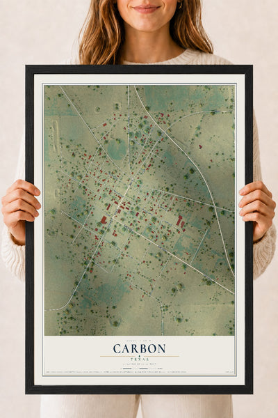 Map of Carbon, Texas, 18 x 24 inch print in a black wood frame