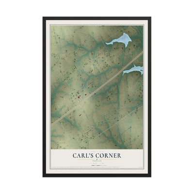 Map of Carl's Corner, Texas, 12 x 18 inch print in a black wood frame