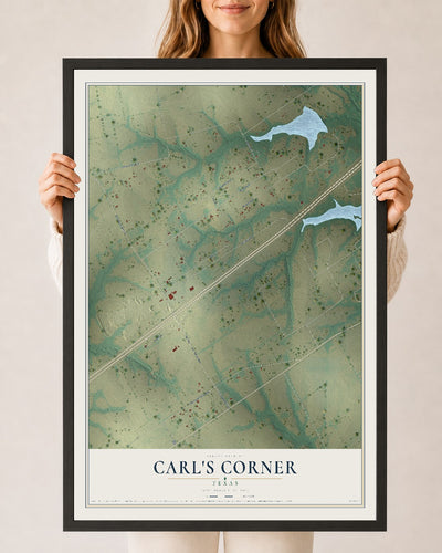 Map of Carl's Corner, Texas, 24 x 36 inch print in a black wood frame