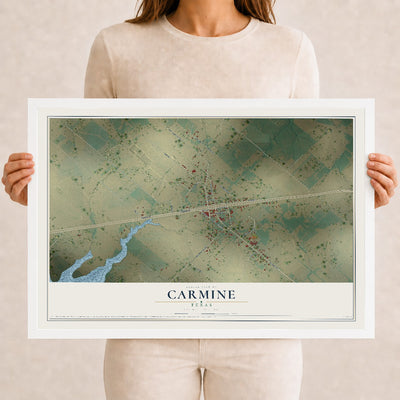 Map of Carmine, Texas, 12 x 18 inch print in a white wood frame