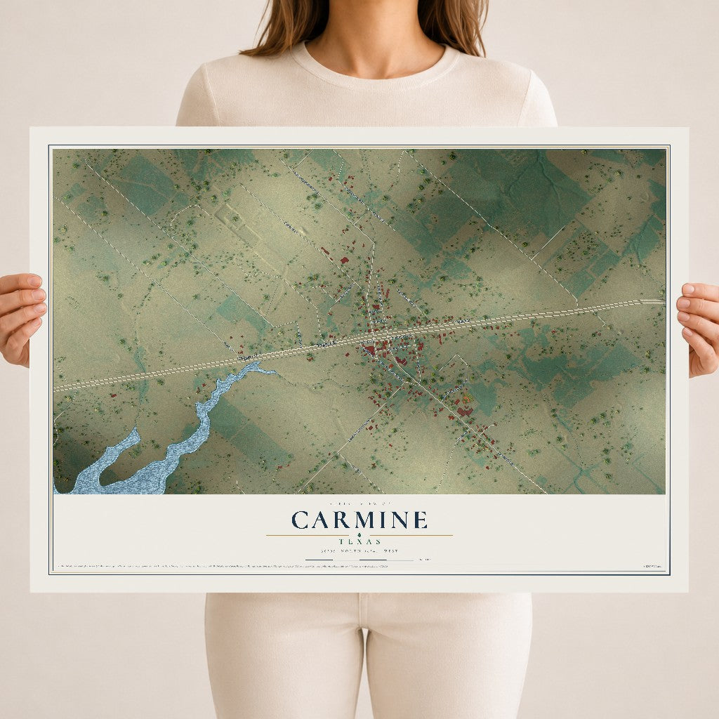 Map of Carmine, Texas, 18 x 24 inch unframed archival matte print